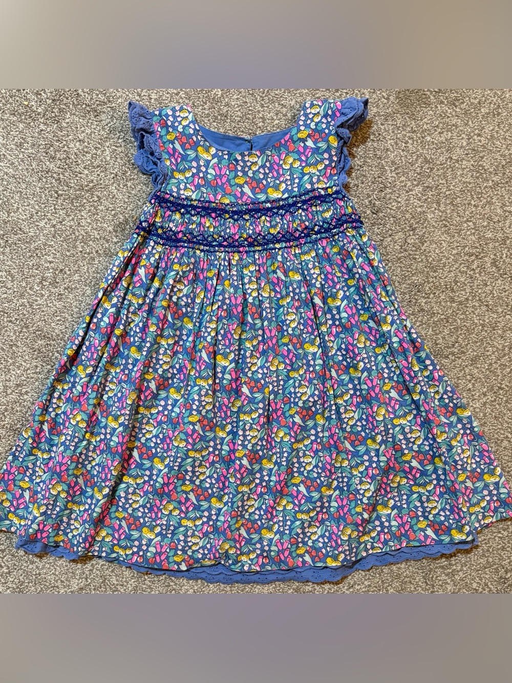 Mini Boden Blue Floral Smocked Casual Dress